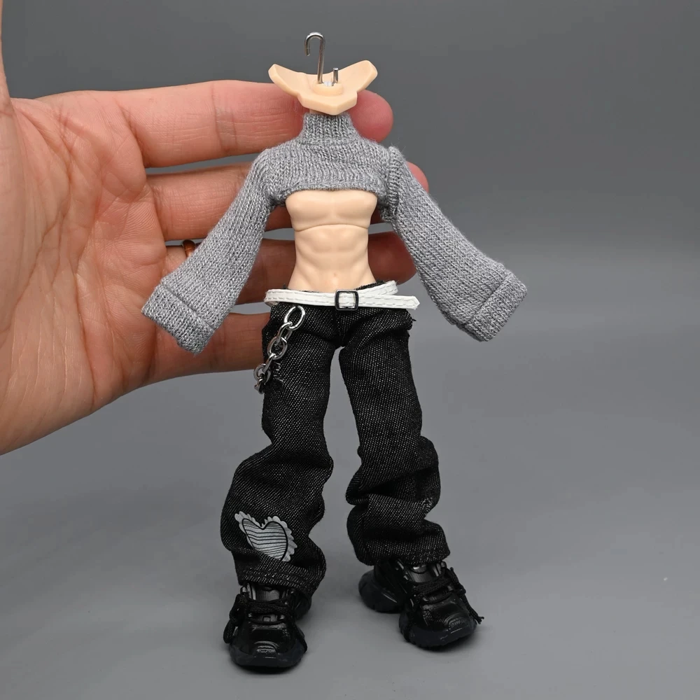 Handmade 1/12 Scale Waist High Collar Sweater Casual Loose Wide Leg Pants Jeans For 6inchs Snail Shell Action Figure Body