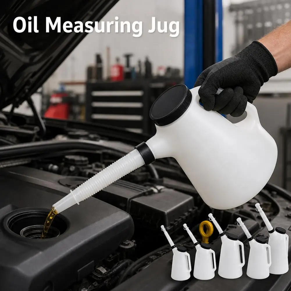 1.2L/2L/3L/4L/5L Plastic Oil Measuring Jug with Pouring Spout Oil Container Oiler Pot for Car Motorcycle Garage Repair Tools