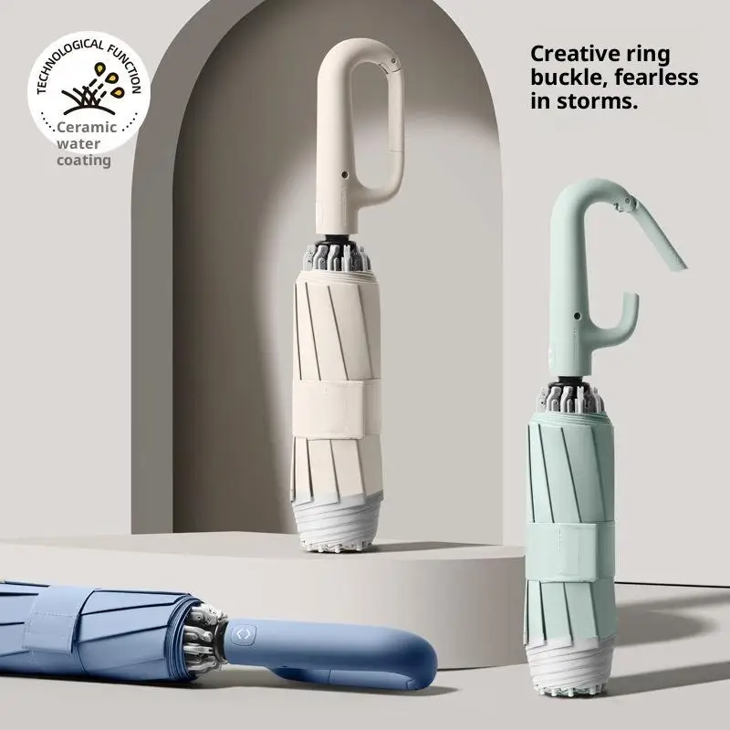 مظلة أوتوماتيكية بتصميم مشبك حلقي للرجال والنساء قابلة للطي 105 سم مظلة كبيرة قوية للحماية من الأشعة فوق البنفسجية #4