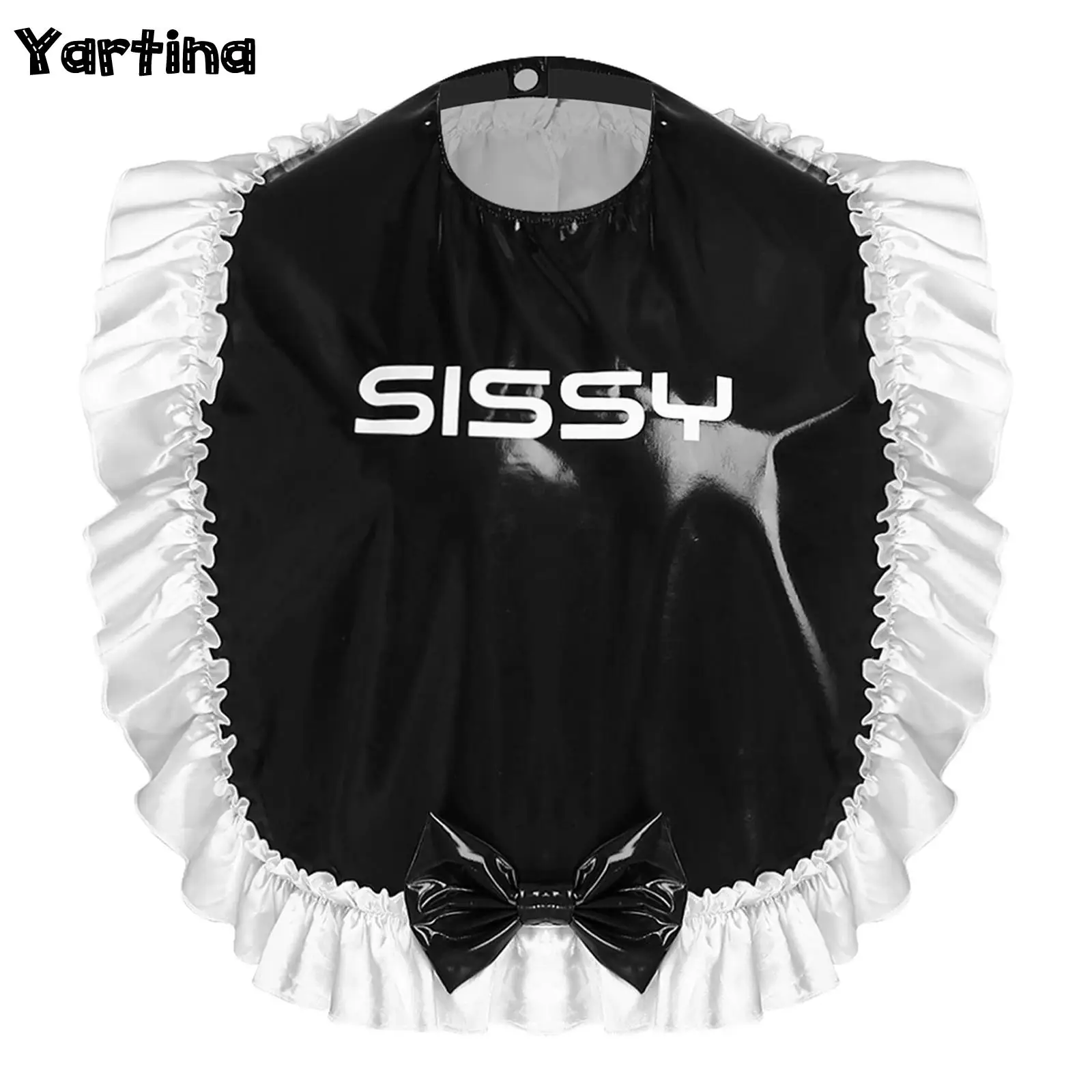 

Мужской блестящий нагрудник из искусственной кожи и латекса с атласной отделкой, принтом-буквой и бантом, костюм для кроссдрессинга