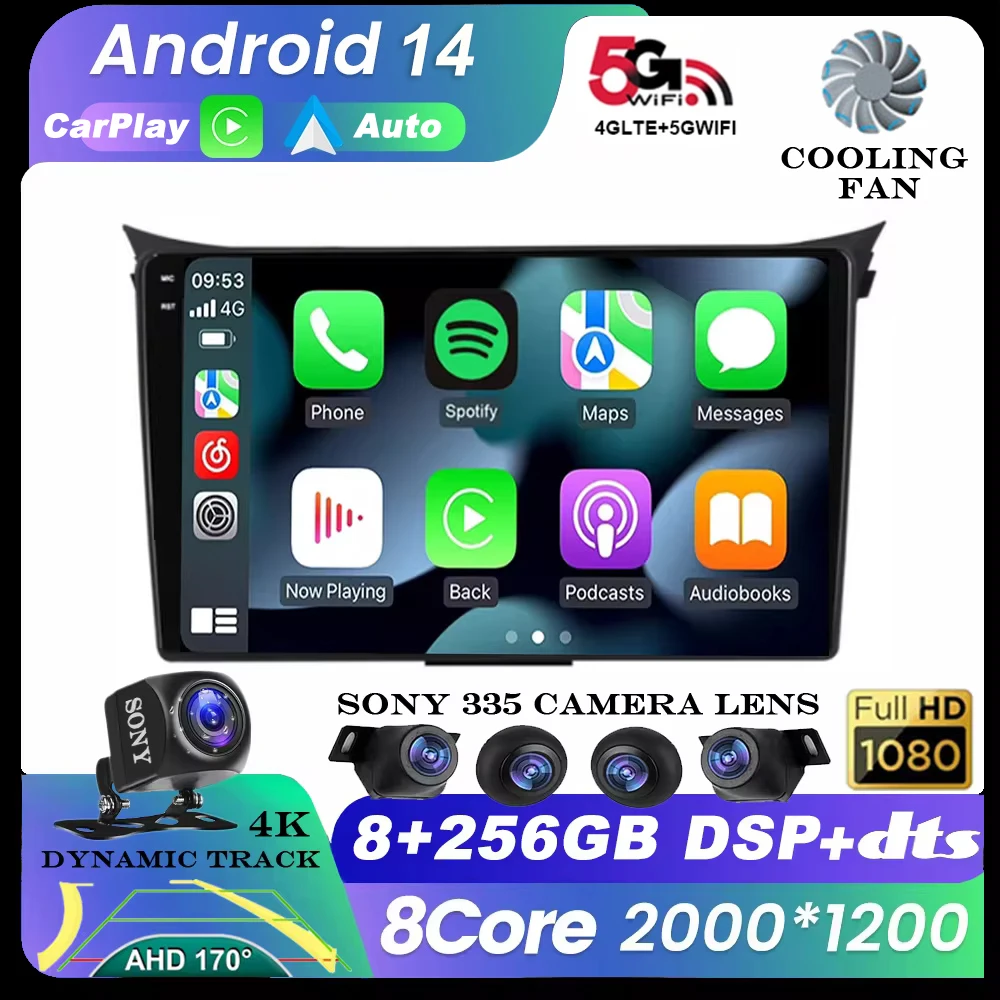 

Android 14 для Hyundai I30 Elantra GT 2012 2013 2014 2015 2016 Автомобильный радиоприемник Carplay GPS-навигация без DVD-плеера Мультимедиа 4G