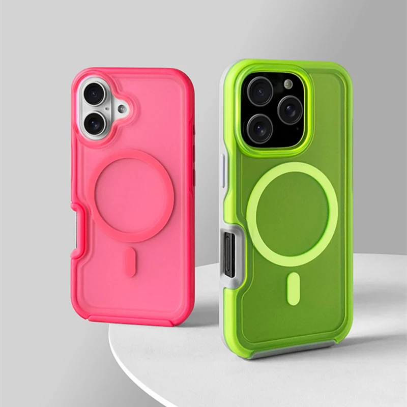 Neon Color Translucent MagSafe Case For iPhone 16 Pro 15pro max 14 13 12 11 Matte Wireless Charging Shockproof Hard Back Cover