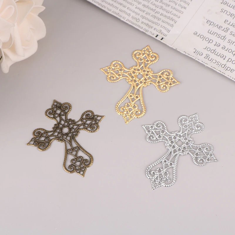 20 Pcs Metal Filigree Cross Flowers Slice Charms Base Setting Jewelry DIY Components Filigree Charms Accessories