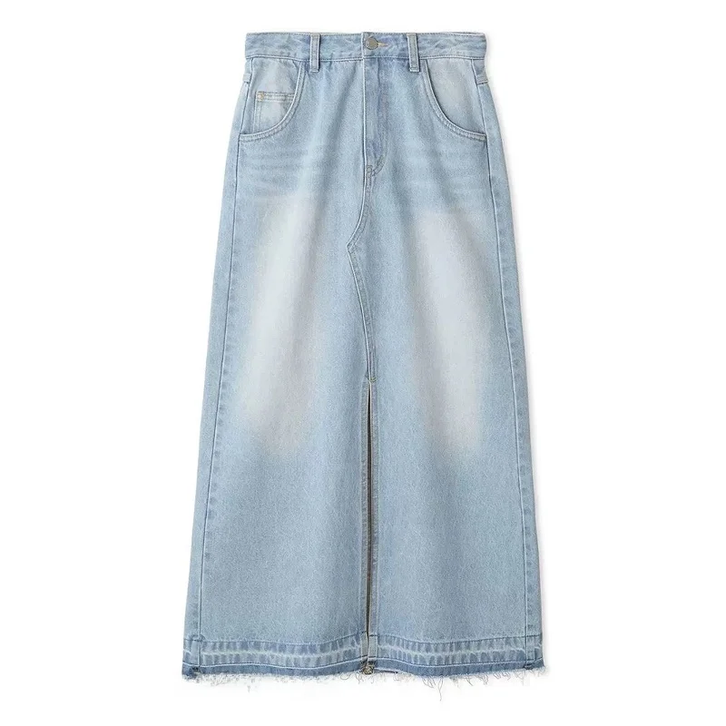 

Torowee Faionable Frayed Hem Denim Skirt Versatile High Waist Slim Fit Casual Sle Polyester Fiber No Ironing Needed
