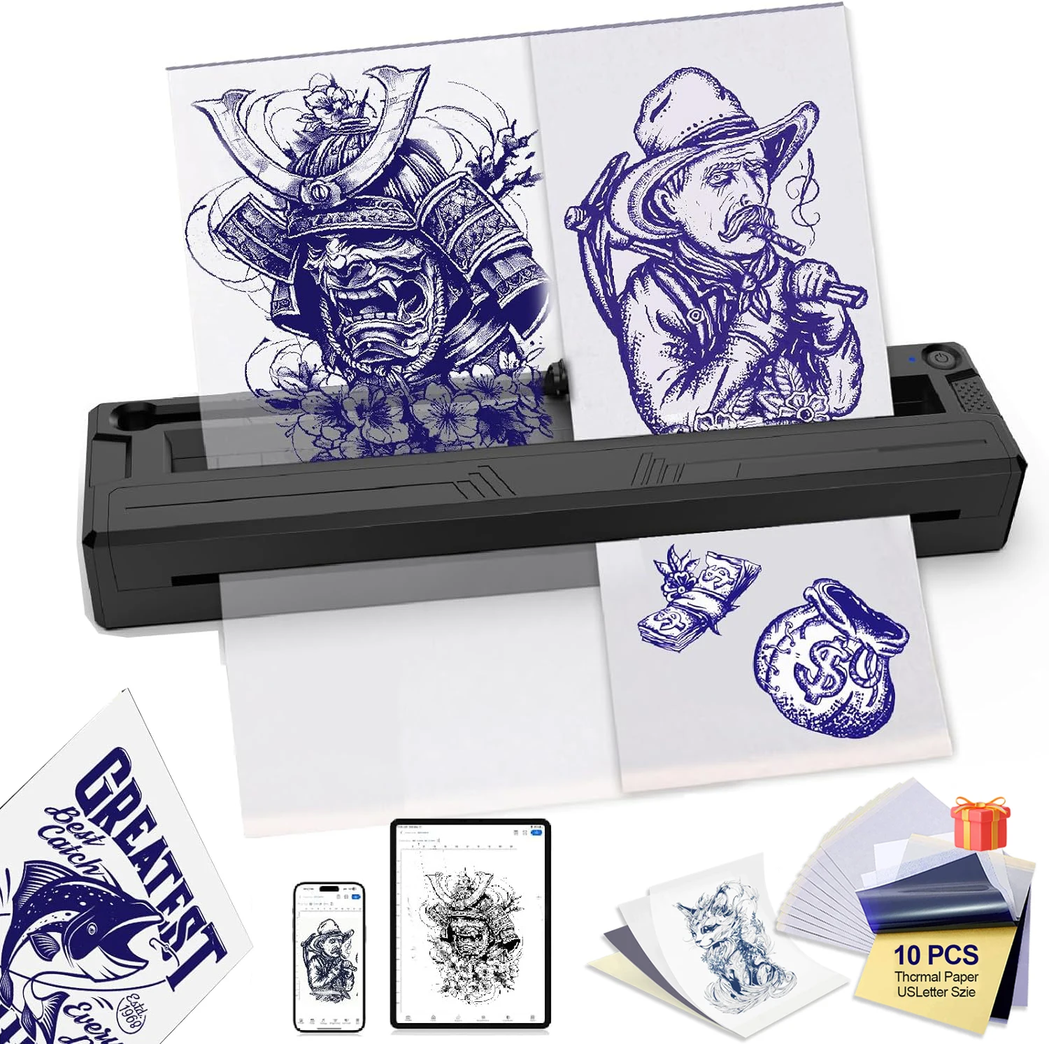 Tattoo Stencil Printer Wireless Bluetooth Thermal Tattoo Transfer Machine Portable Tattoo Printer for Transfer Paper Copier