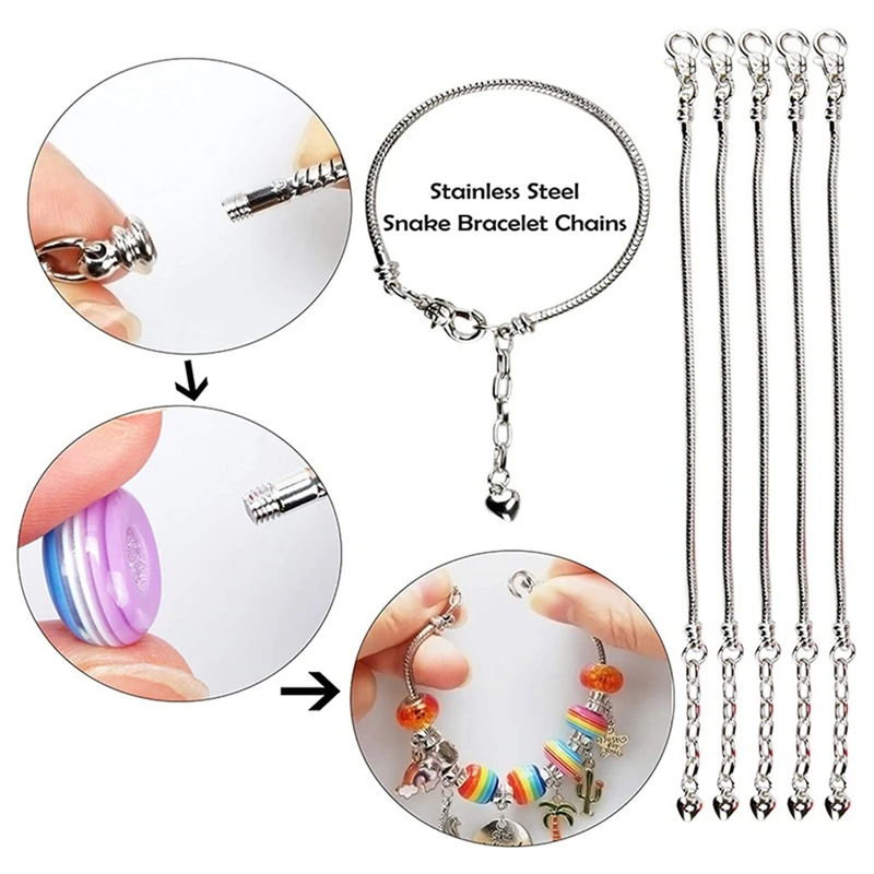 127 Pcs Charm Bracelet Making Kit Including Jewelry Beads Snake Chain, DIY Craft For Girls, Jewelry Christmas Gift Set