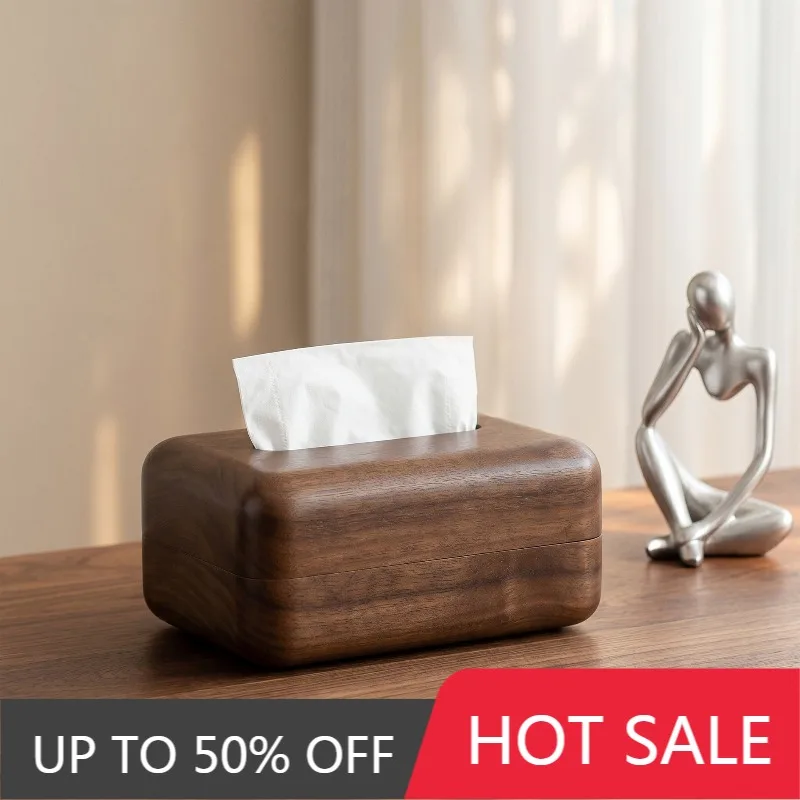 Walnut Wood Tissue Box Cover Magnetic Closure Napkin Holder Round Corner Minimalist Tissue Storage Boxes Home Tabletop Decor