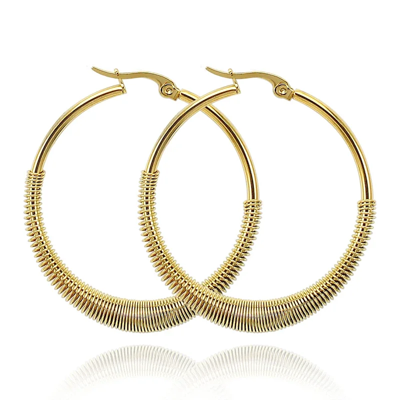 

Gold Big Hoop Earrings Korean Geometry stainless Earring for Women Female Retro Drop Earrings Trend Fashion Round Jewelry
