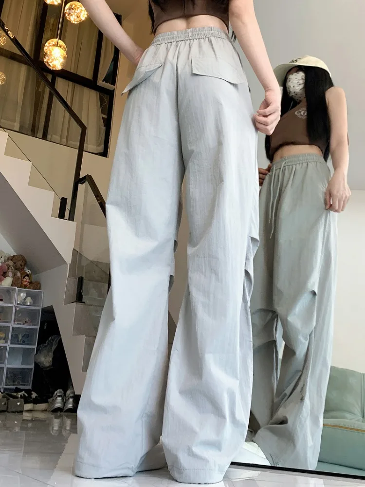 Deeptown Y2k Vintage Streetwear Cargo Pants Women Korean Style Casual Hip Hop Solid High Waist Loose Sweatpants Summer 2024
