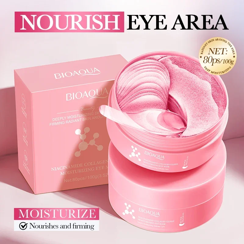 80 Pieces Niacinamide Collagen Eye Masks Anti-Puffiness Wrinkle Moisturizing Anti-Aging Nourishing Eye Patches for Beauty