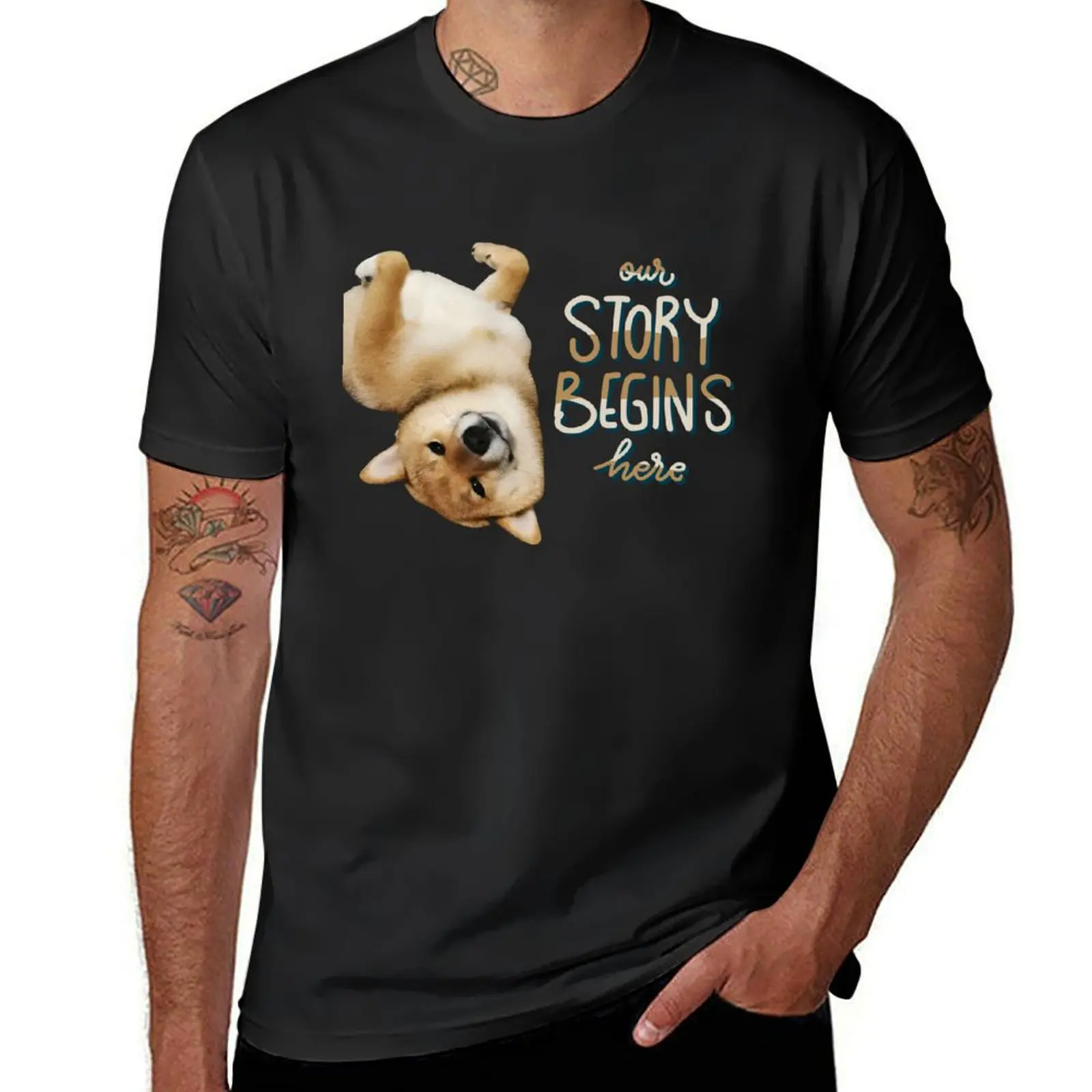 Shiba Inu Story Begins Here T-Shirt heavyweights boys animal print fruit of the loom mens t shirts