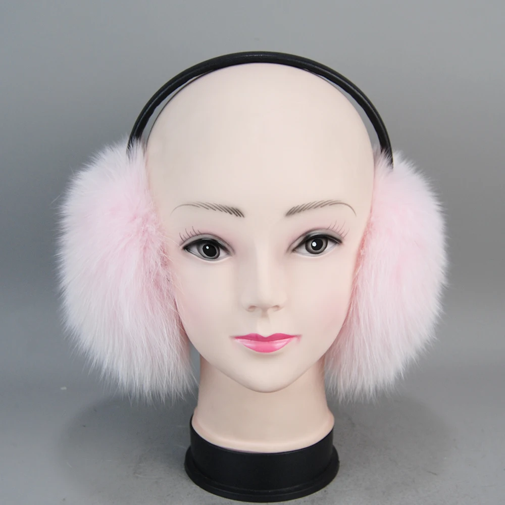 Winter Women Warm Real Fox Fur Earmuffs Girl's Earlap Ultra Large Ladies Plush Earmuff Luxury Ladies Fox Fur Earmuffs