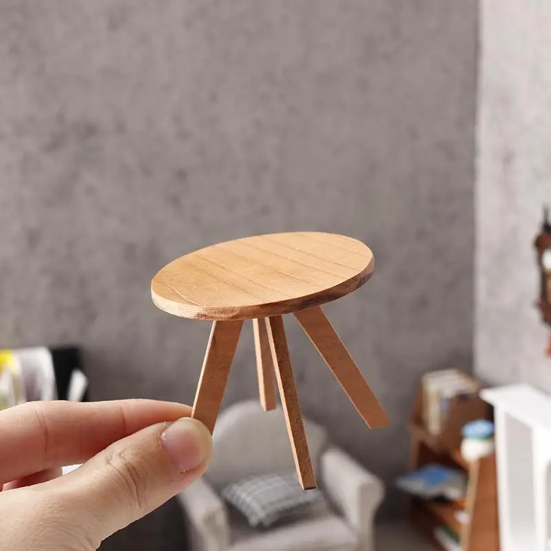 

【1/12 Dollhouse Mini Simulation Round Tea Coffee Table Model Wooden Furniture Decoration Dolls House Pretend Play Toys】