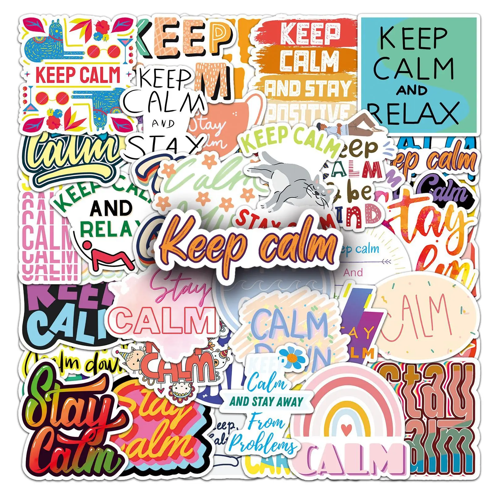 

50PCS Keep Calm Sticker Inspirational English Short Sentence Cartoon Decorative Water Cup Phone Case Waterproof Sticker Kids Toy