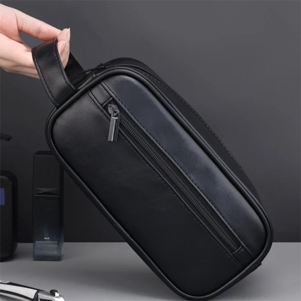 

Vintage Multi Pocket Men Leather Wash Bag Zipper Handheld Cosmetic Storage Bag Waterproof Large Capacity Makeup Pouch Home