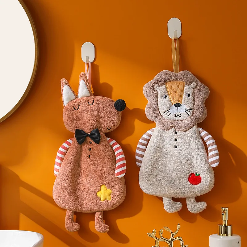 Toalla de mano de lana de Coral, cordón de felpa de dibujos animados lindo, toallas absorbentes multifuncionales, paño de limpieza de pañuelo