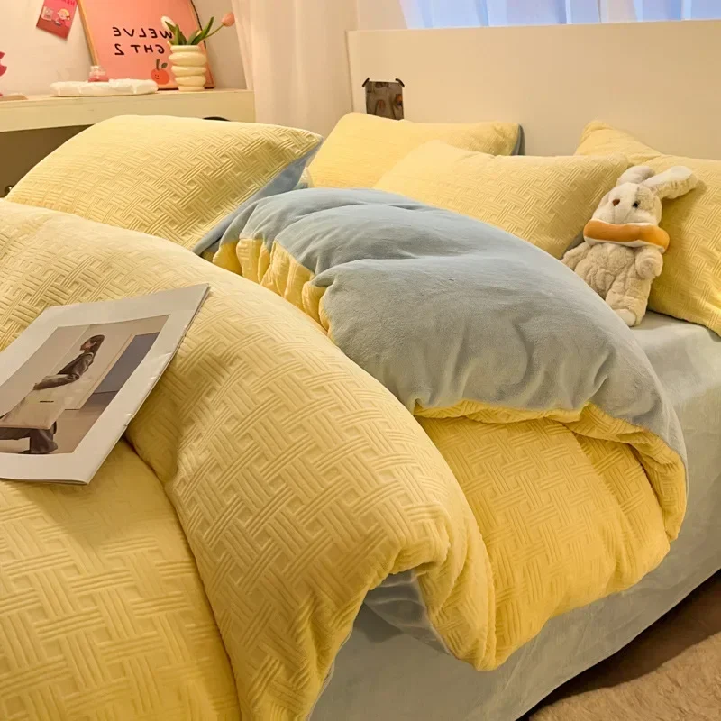 2024 new 3D winter engraved thickened milk fleece double-sided fleece quilt cover coral fleece dormitory single quilt cover