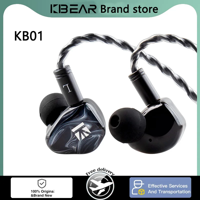 100% Original KBEAR KB01 1DD 10MM Beryllium Diaphragm Dynamic Drivers HIFI Earphone Earbud Sport Gaming Headsets Live Broadcast