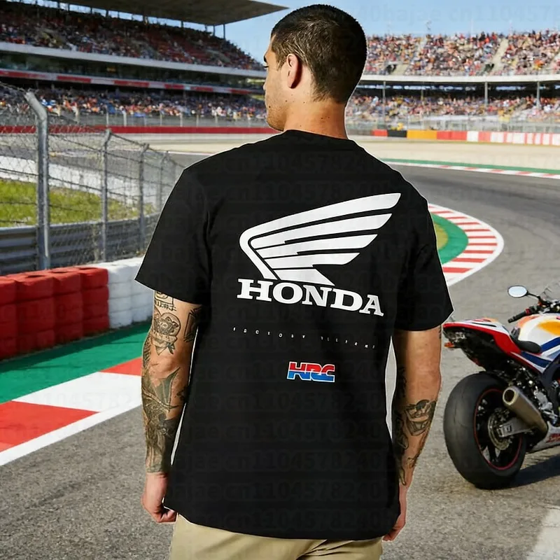 

Летняя футболка Honda Fashion Moto 2025-26 с графическим принтом, 100% хлопок, свободный крой, повседневная, удобная и дышащая