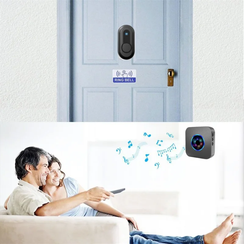 Colorful flashing wireless smart doorbell, 55 music, 5 volume levels, loud enough for classrooms and family apartments