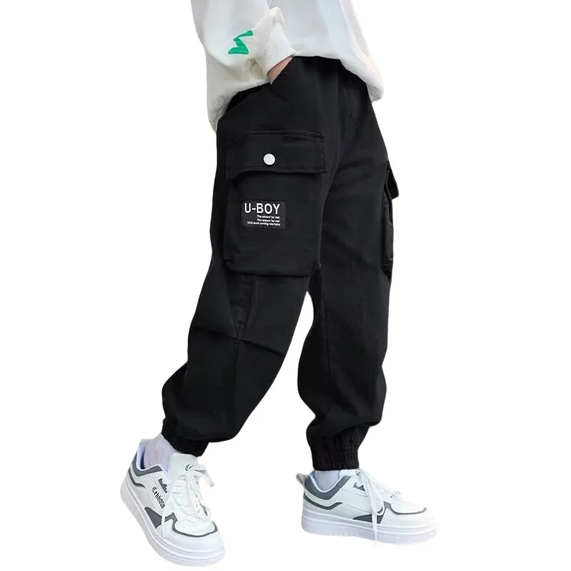 Boys' Pants 6-12 Years Old, Spring and Autumn Children's Autumn Casual Pants and Large Children's Ruffian Handsome Trousers