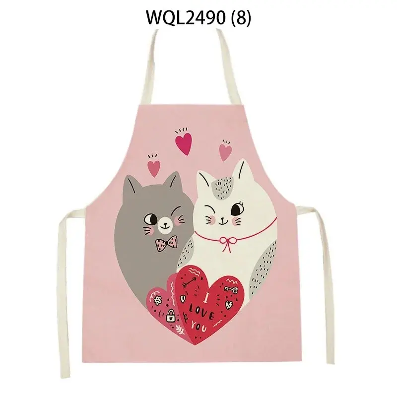 

Household Cleaning Pinafore Home Cooking Baking Apron Happy Valentine's Day Kitchen Aprons for Women Linen Bibs Couple Delantal