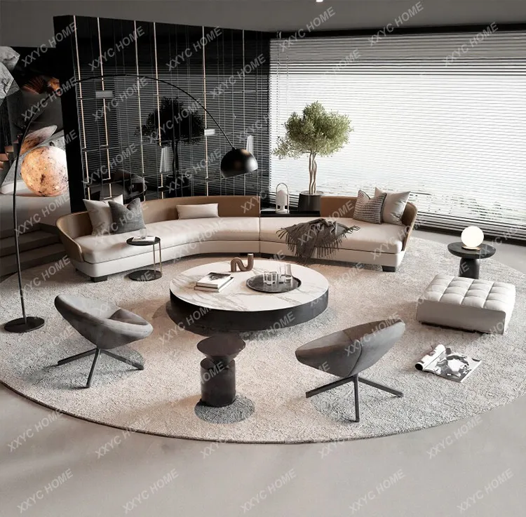 Modern simple curved model room sofa sales office B & B living room sofa combination furniture