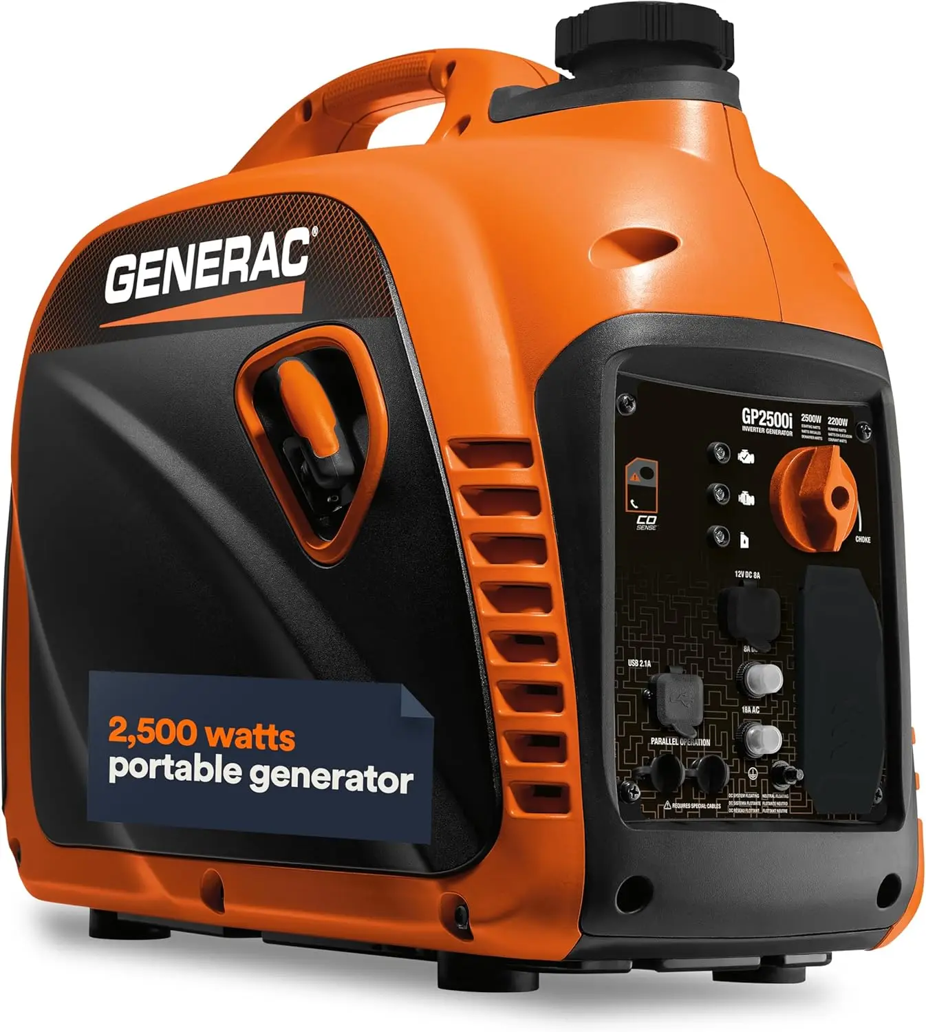 2,500-Watt Gas Powered Portable Inverter Generator - Compact and Lightweight Design - Produces Clean, Stable Power - COs