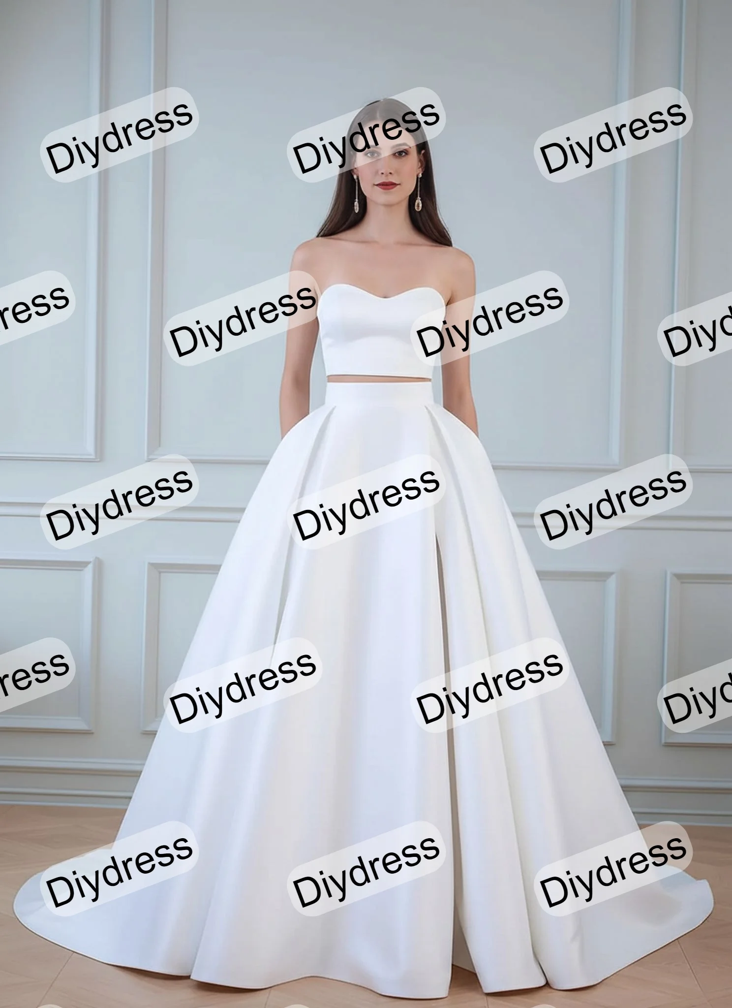 Elegant A-Line Satin Pleated Wedding Skirt With Train Removable Prom Skirt Waistband Long Satin Women Skirt For Evening Gown
