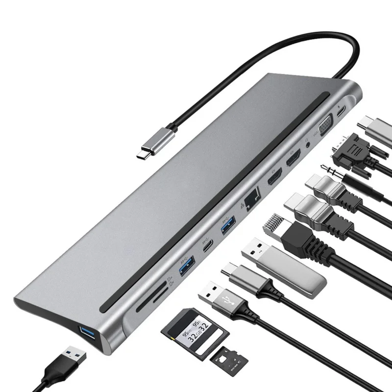 12 in 1 USB C Docking Station 4K DP HDMI VGA RJ45 SD TF PD Charging Adapter for Laptop