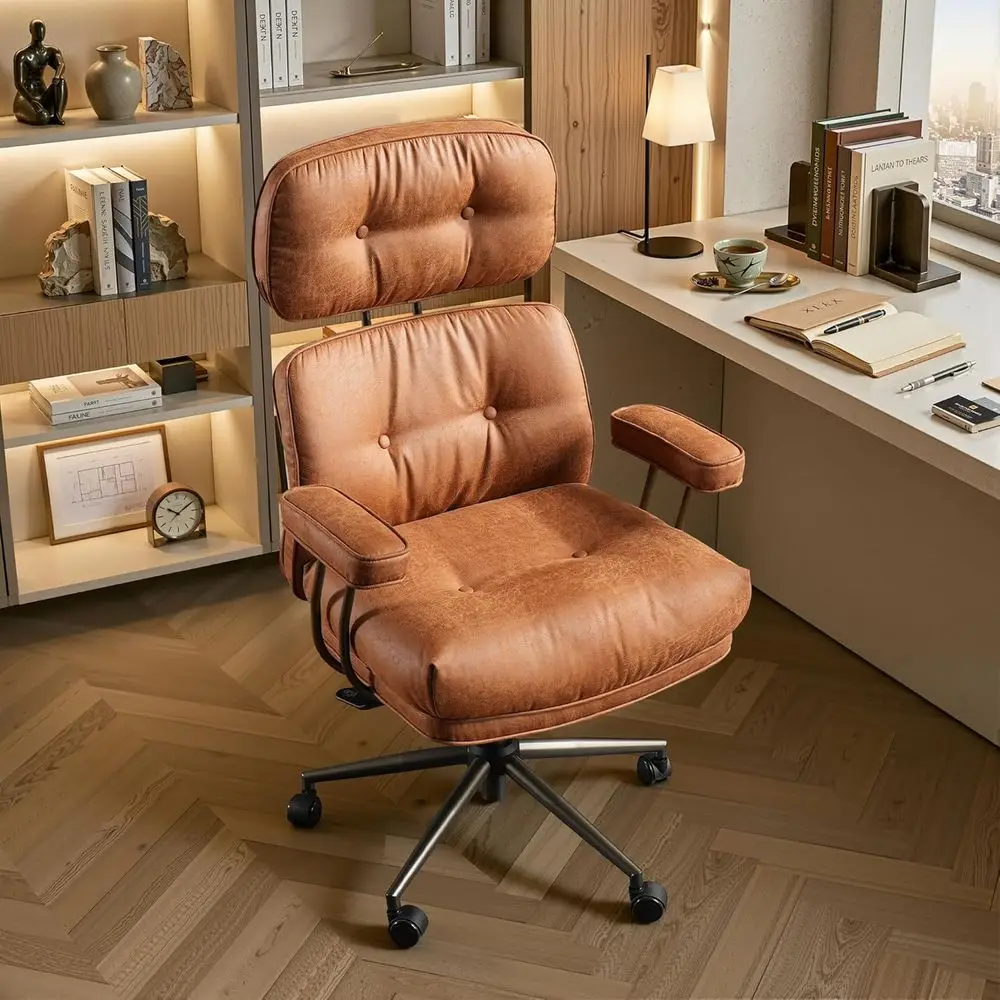 

Ergonomic Office Chair with Wide Cloud Seat, Lumbar Support, High Back Recline, Suede Leather in Cognac Brown