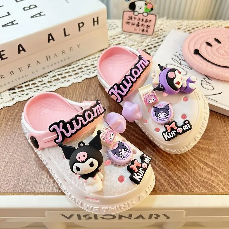 Sanrio Kuromi Slippers Sandals Girl Removable and Washable Anti-Slip Anti-Odor Light Child Home Shoes Hello Kitty Kawaii