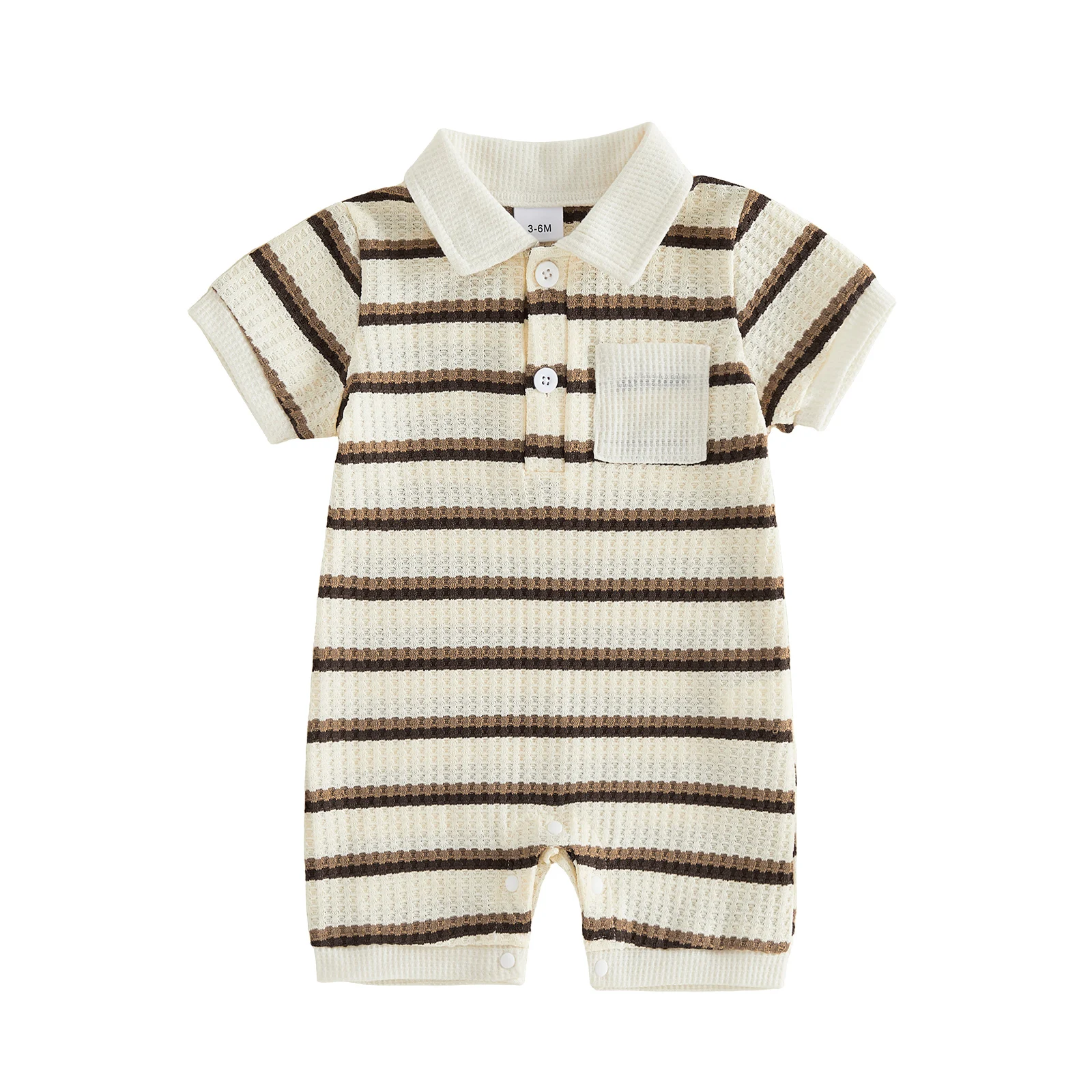 Infant Boy Short Sleeve Romper Classic Stripe Pattern Lapel Collar Bodysuit Summer Outfit