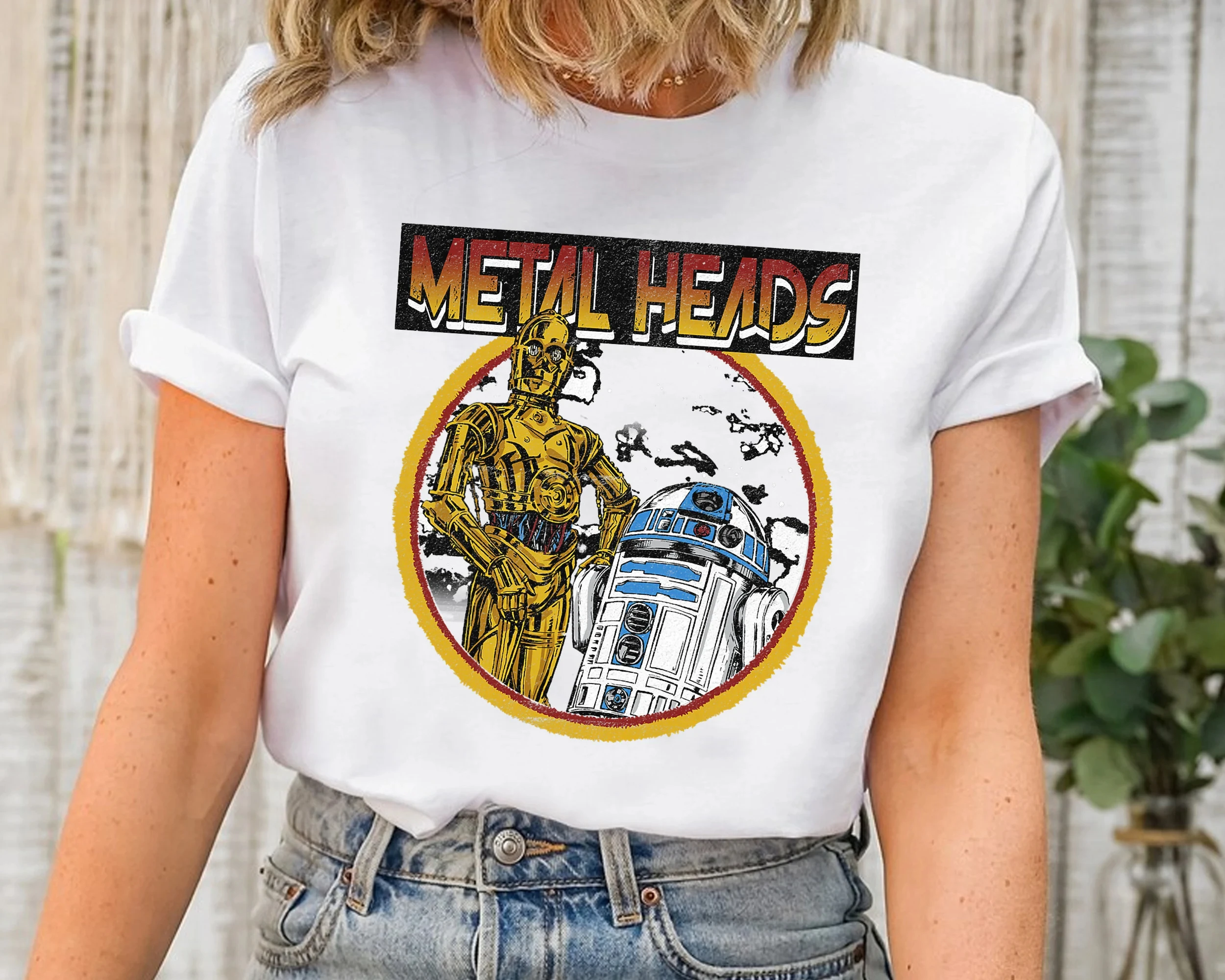 Star Wars R2-D2 C-3PO cabezas de Metal círculo retrato camiseta Star Wars camiseta Disney Star Wars camiseta familiar a juego