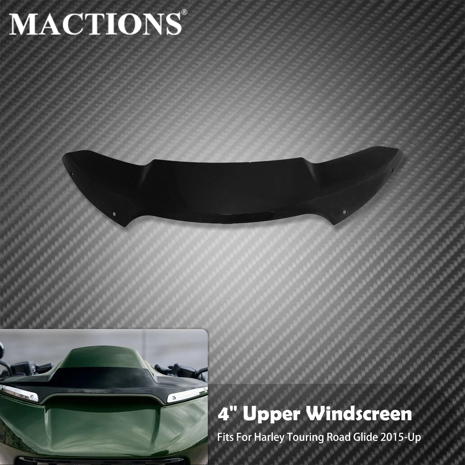 Motorcycle 4'' Upper Windshield Fairing Windscreen Wave Wind Deflector For Harley Touring Road Glide Ultra FLTRU FLTRX 2015-Up