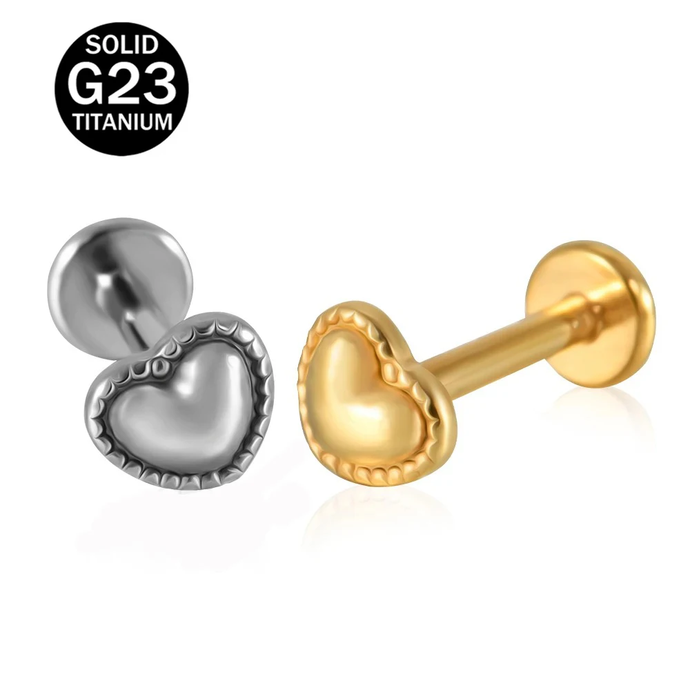 ASTM F136 Ttianium Labret Ear Lip Ring Heart-shaped Cartilage Tragus Earring Tongue studs Threaded Piercing Body Jewelry