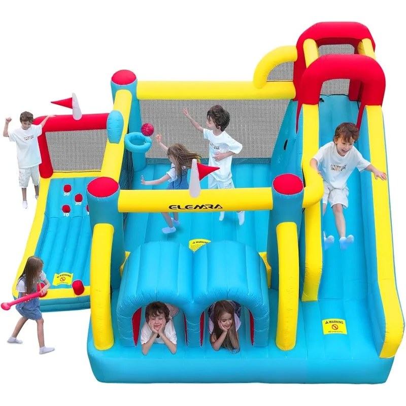 Casa de rebote inflable grande 7 en 1, videoportero inflable de golf de 15x12'XL con soplador de 750 W, casa hinchable con tobogán, área de golf, hornillo