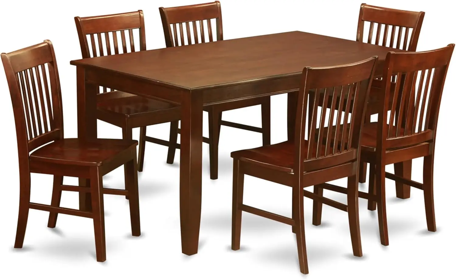 7 Piece Dining Set Consist of a Rectangle Solid Wood Table and 6 Kitchen Room Chairs, 36x60 Inch, Mahogany