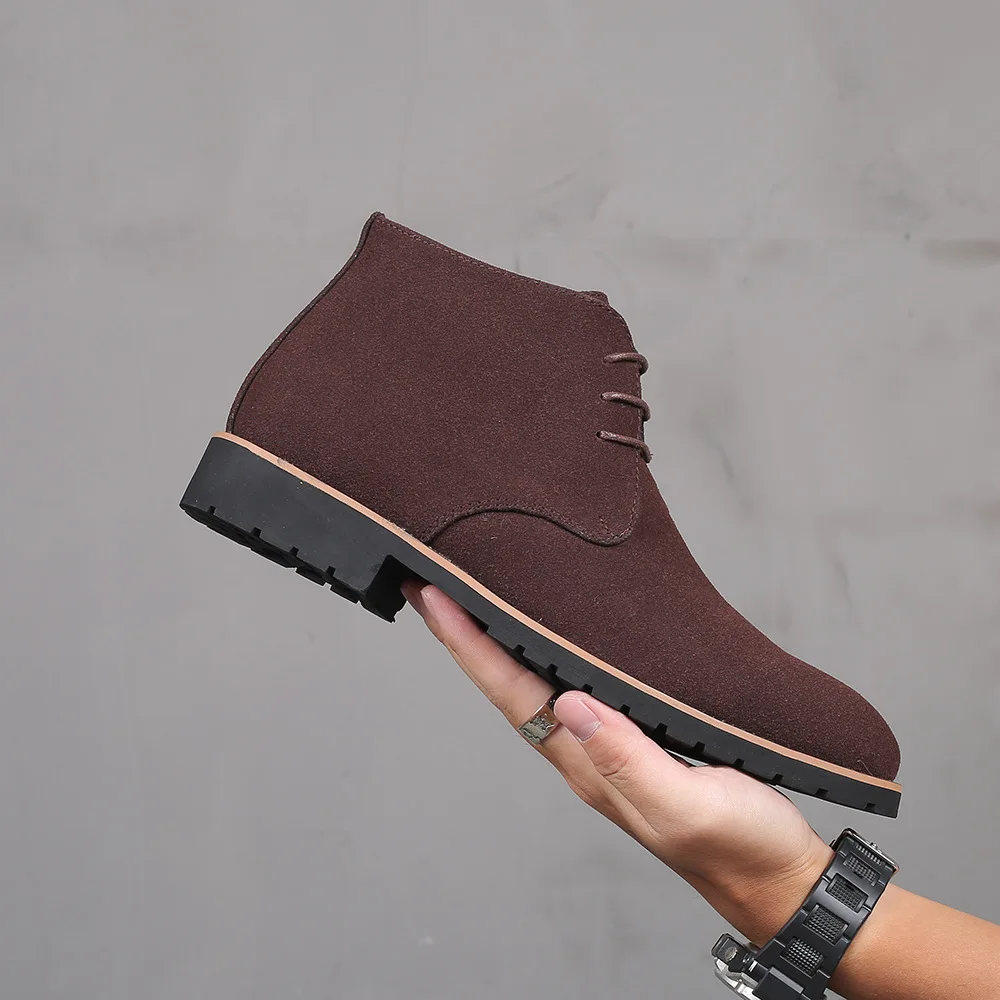 New Men's Pointed Toe Ankle Boots Suede Leather Chelsea Boots Low Heel High Top Plus Size Casual Shoes Spring Autumn Shoes image 3