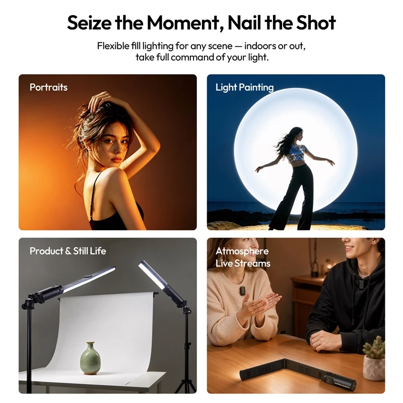 Ulanzi FOLD15 Składana Lampa Ręczna z Statywem 2500-9000K, Ściemniana Lampa Wideo RGB z Gwintem 1/4 cala, 2500mAh do Fotografii, Nagrań na Żywo i Vlogów — zdjęcie produktu 6