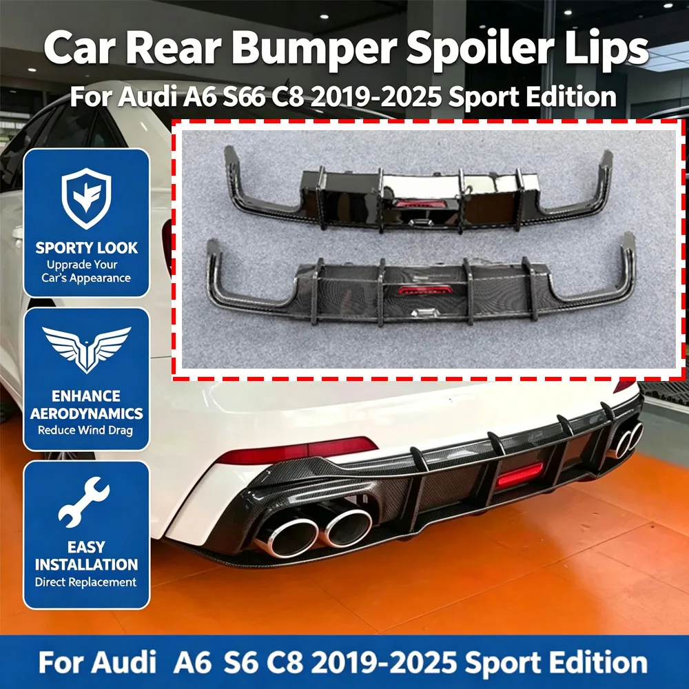 

Car Rear Bumper Spoiler Lips for Audi A6 S6 C8 2019-2025 Sport Edition Lower Splitter Diffuser Guard Board Accessories Tuning