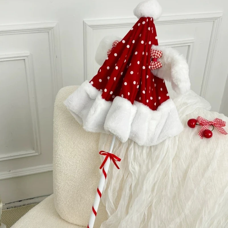 Cute Sweet Bunny Lolita Parasol Christmas New Year Decor Handheld Umbrella Photoshoot Prop Cosplay Tea Party Fashion Accessory