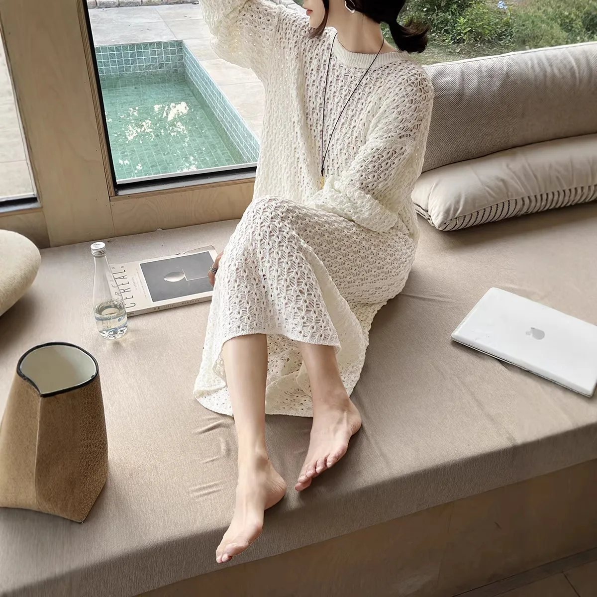 

Spring New Lazy Knitted Sweater Hollow out Texture Half Skirt Set Women's Casual Sportswear Korean Style Four Seasons