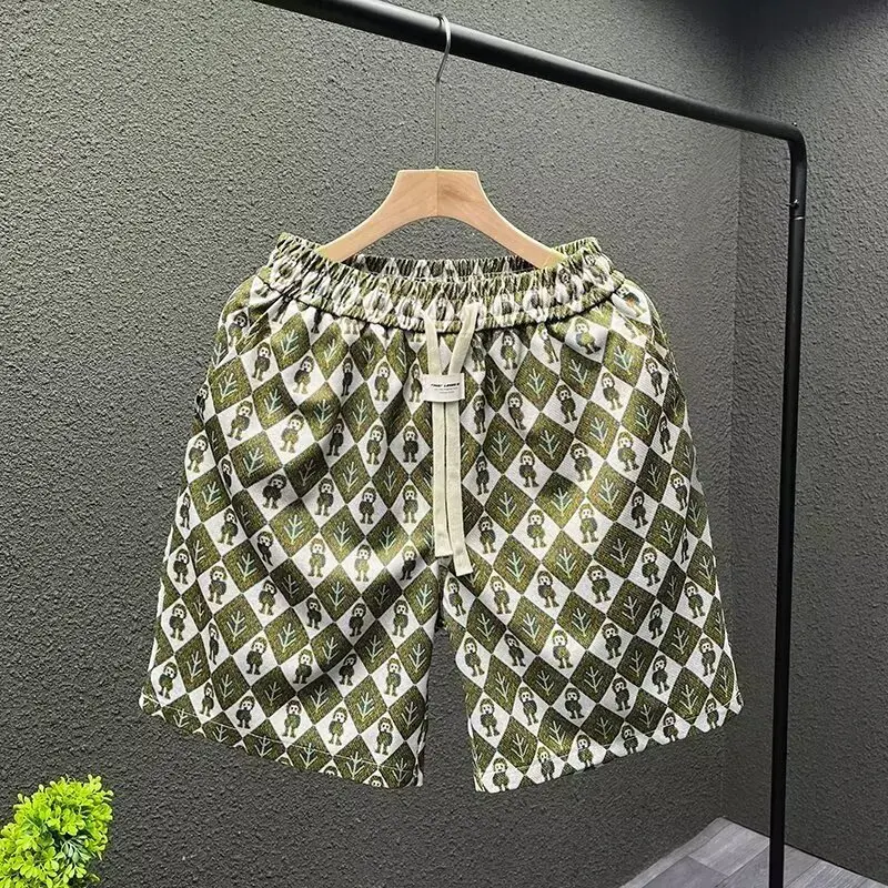 Retro Art Shorts Summer Casual High Quality Men's Shorts Fashion Green Harajuku High Street Men's Clothing Streetwear