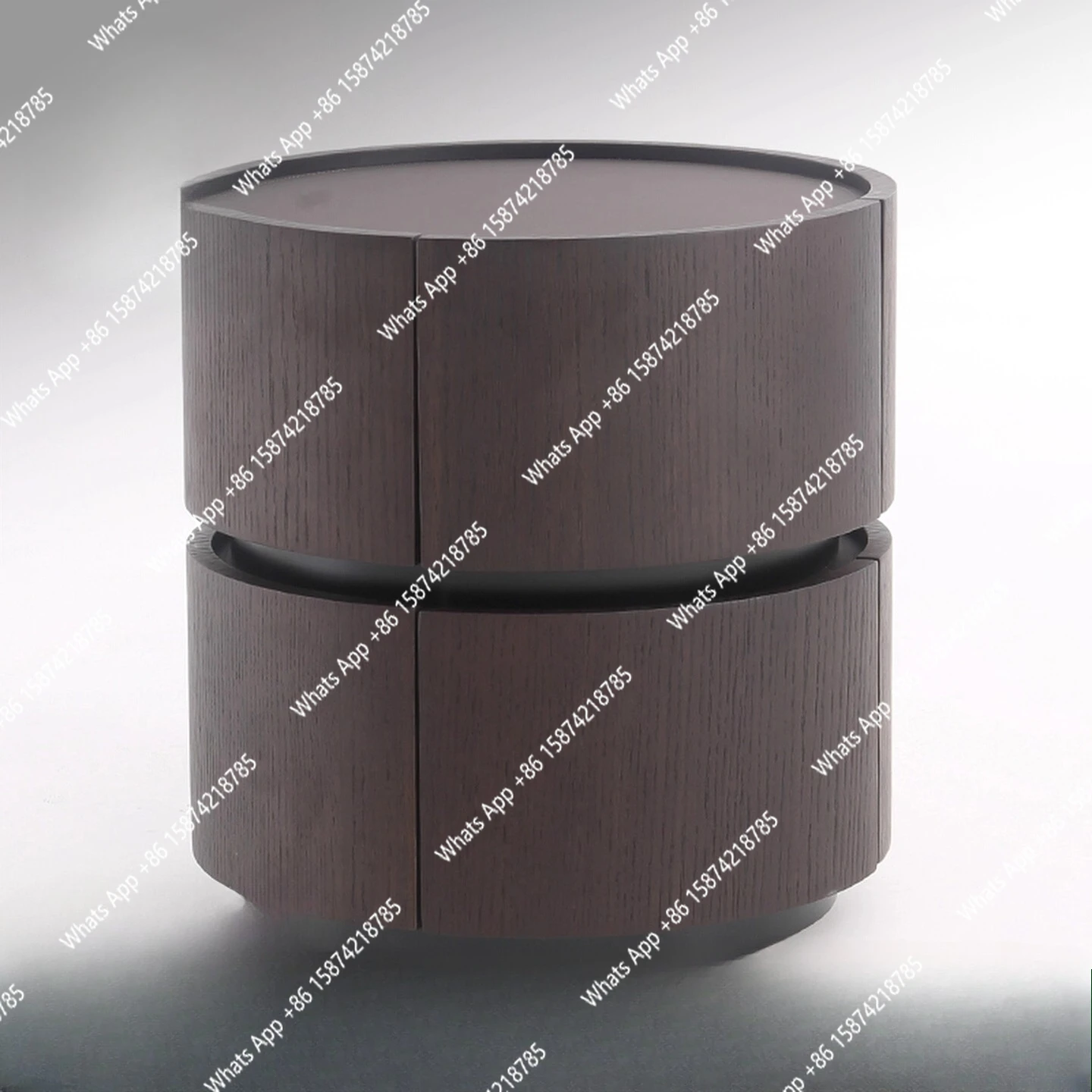 

Italian minimalist round bedside table solid wood leather designer bedroom premium double pumping storage bedside cabinet