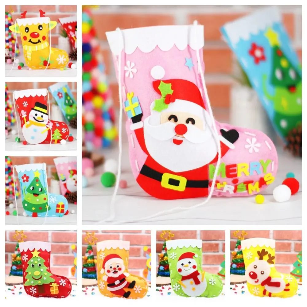Non-woven Fabric DIY Christmas Stocking Snowman House Decoracion Hangable Christmas Sock Handmade Christmas Tree
