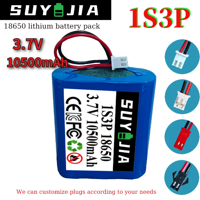 

3.7V 10500mAh 18650 1S3P Battery Pack Lithium-ion Toy Beauty Salon Rechargeable Battery Pack SM or XH2.54 Plug Built-in BMS
