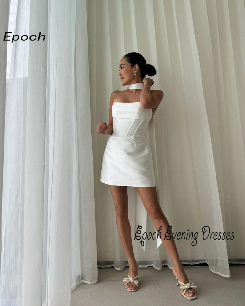 Epoch-vestidos de novia cortos para mujer, vestidos de novia elegantes sin tirantes, mini vestidos de novia con chal largo