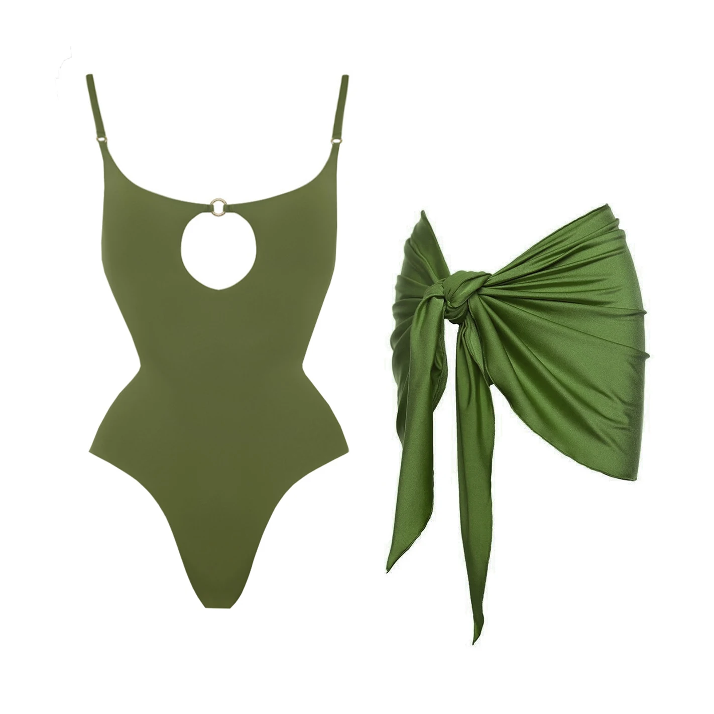 Green 2Pcs Hollow Swimsuit 2026 Bandeau Biquini Sexy Bikini Women Push Up Swimwear Solid Swim Suit Female Bathingsuit Beachwear