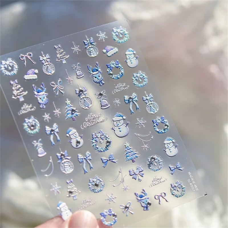 1 Stück Weihnachten Nägel Aufkleber Rosa Blau Schneemann Bogen Knoten Elch Kristall Diamant Kleber Nail Art Aufkleber Neujahr 2025 Deco Aufkleber